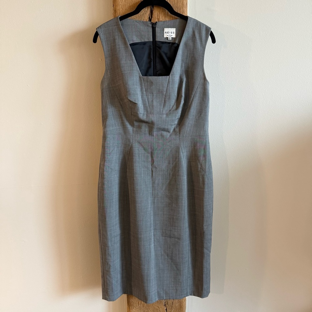 Reiss Cian Row Sheath Dress Gray Wool US 8 UK 12